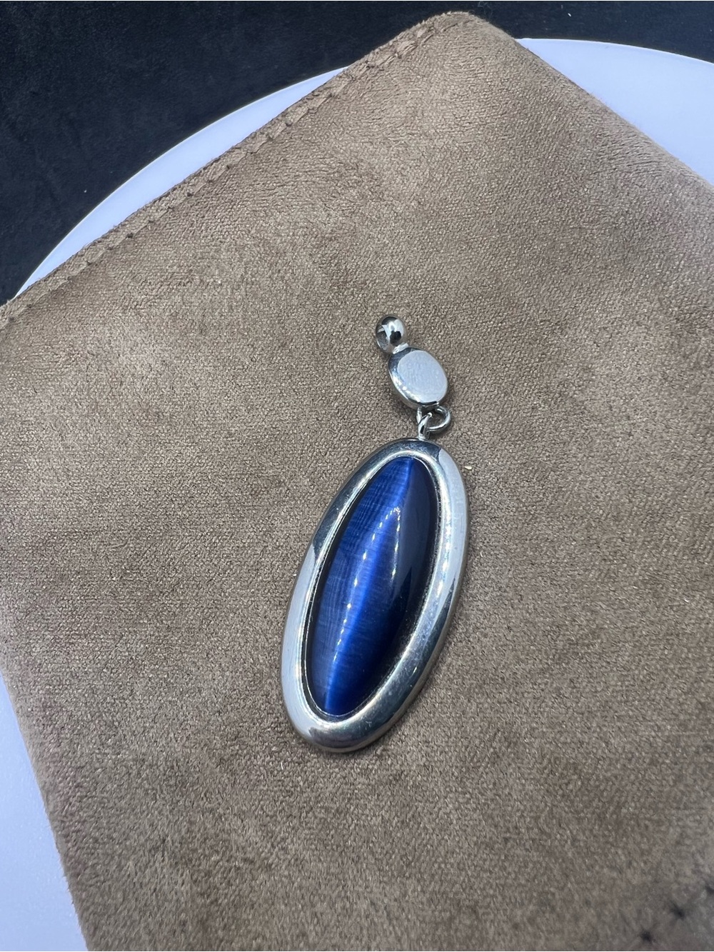 Silver Drop Pendant with Blue Cabochon